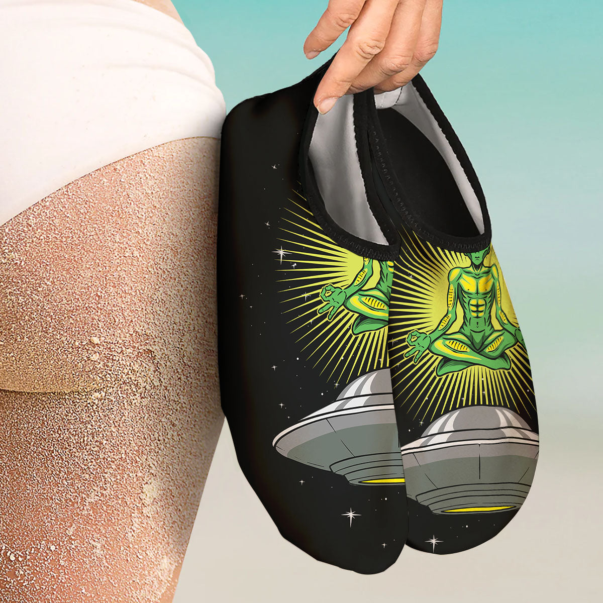 UFO Space Green Alien Print Water Shoes-grizzshop