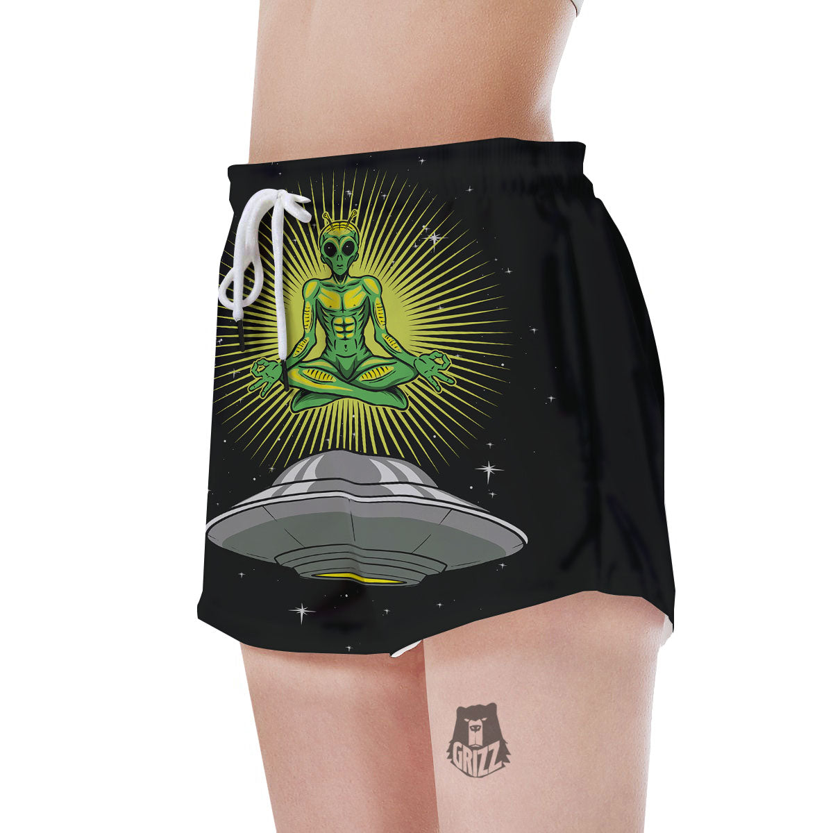 UFO Space Green Alien Print Women's Shorts-grizzshop