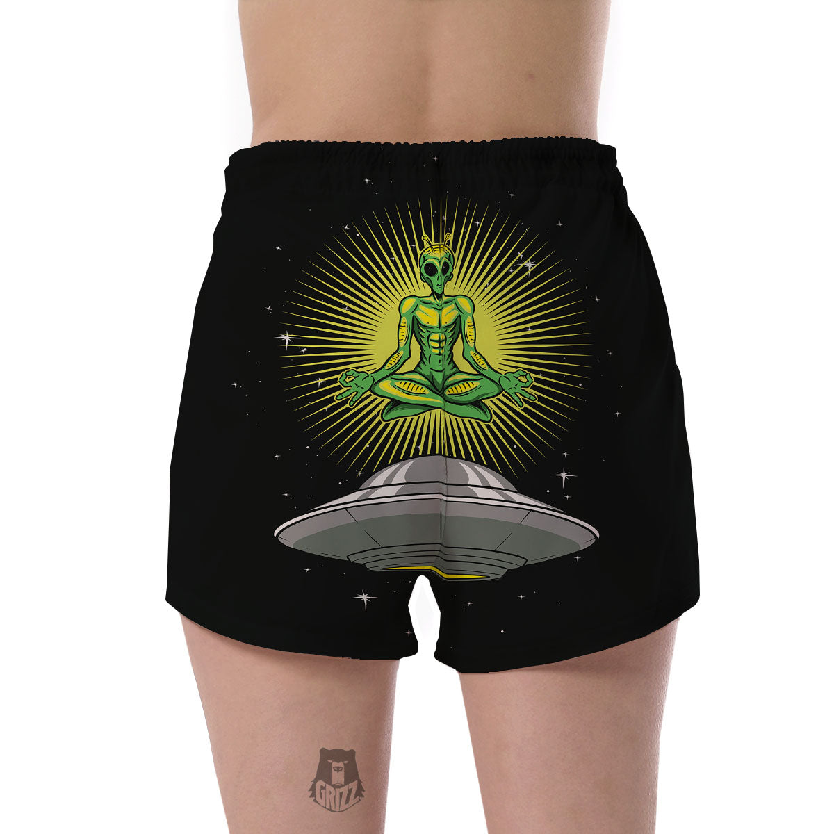 UFO Space Green Alien Print Women's Shorts-grizzshop
