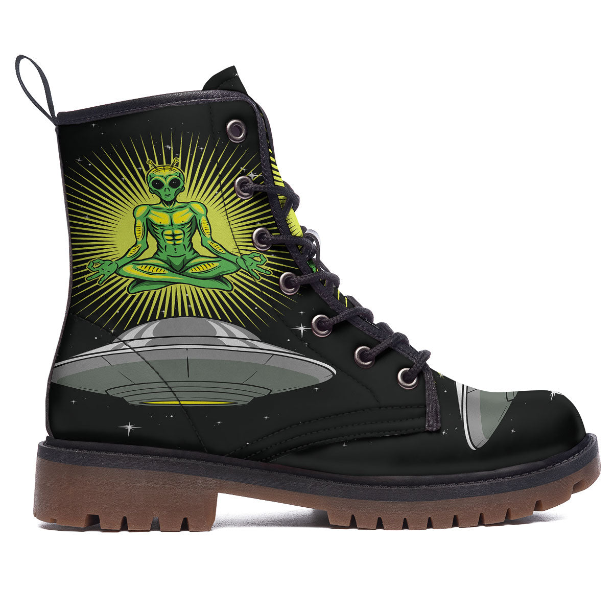 UFO Space Green Alien Print Work Boots-grizzshop