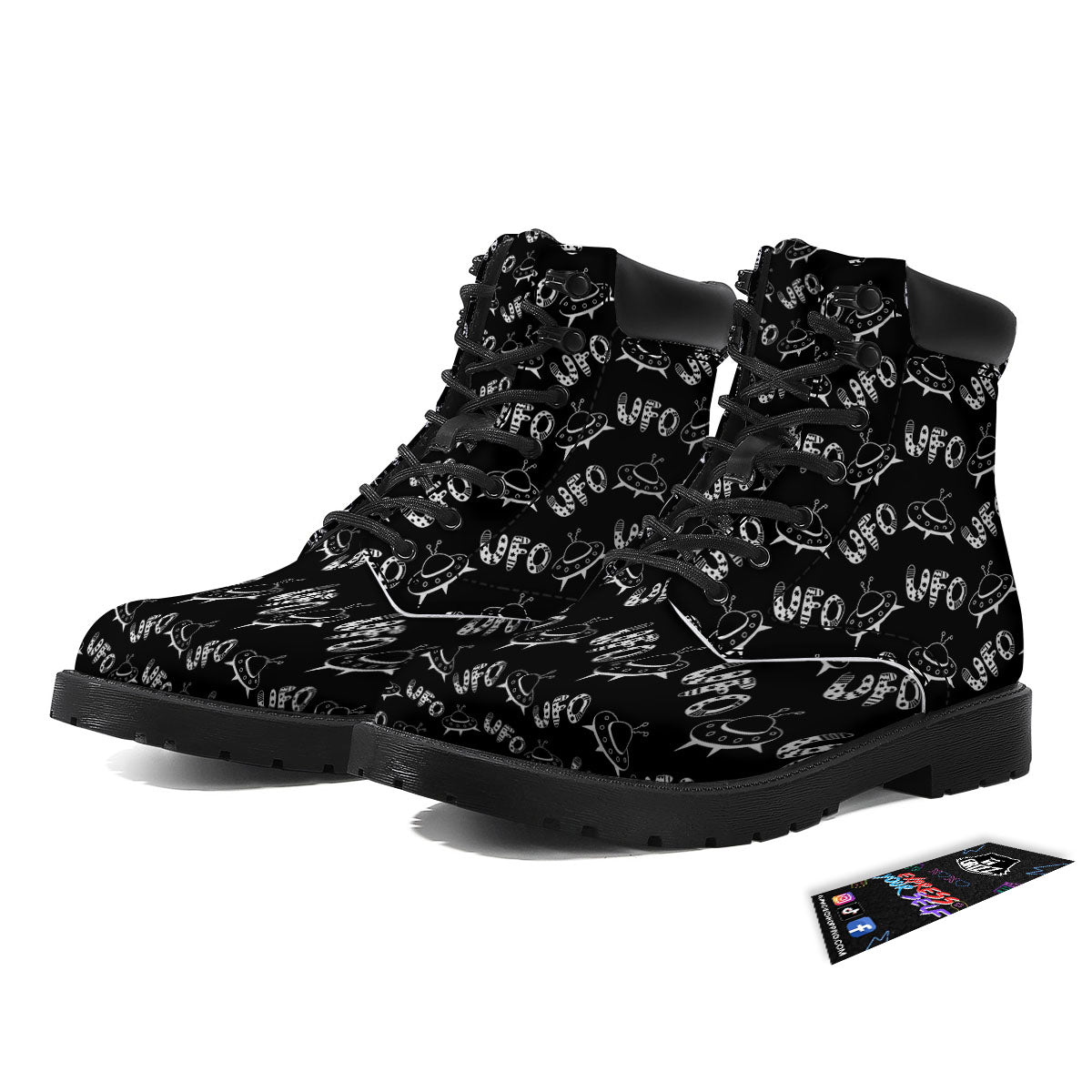 UFO White And Black Print Pattern Boots-grizzshop