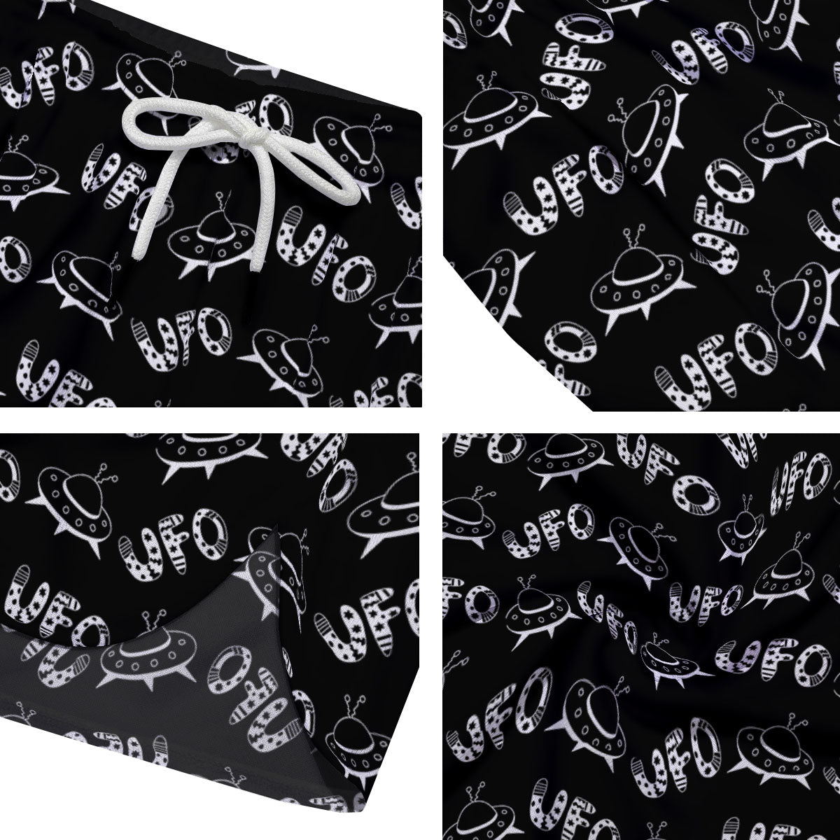 UFO White And Black Print Pattern Men's Running Shorts-grizzshop