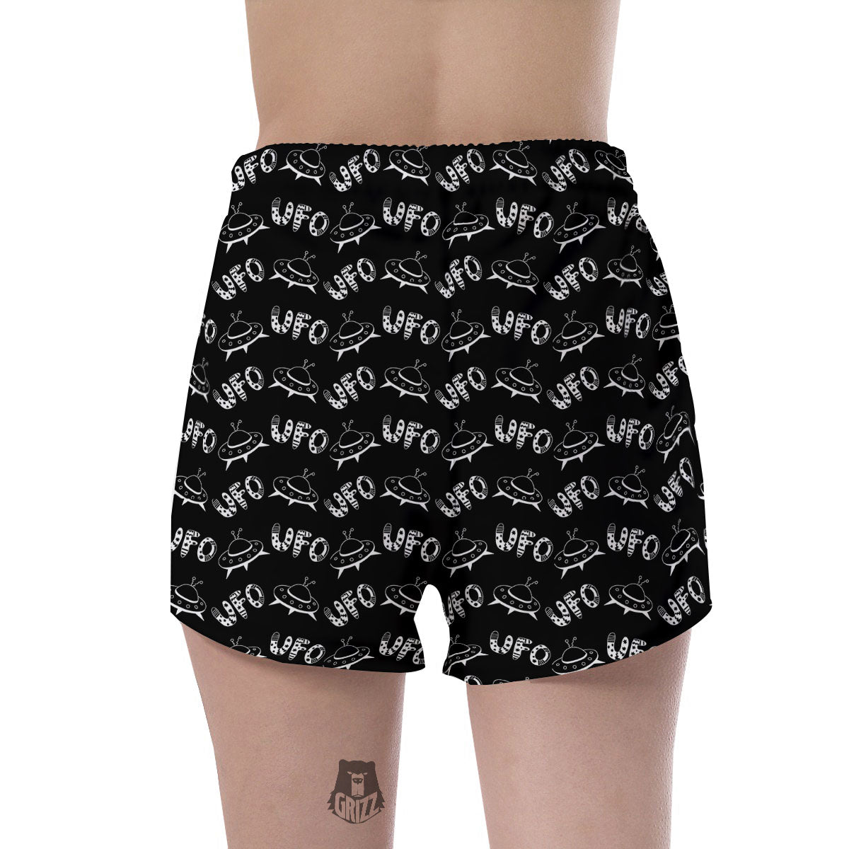 UFO White And Black Print Pattern Women's Shorts-grizzshop