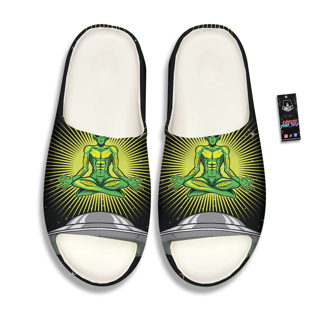 UFO Space Green Alien Print Sandals-grizzshop