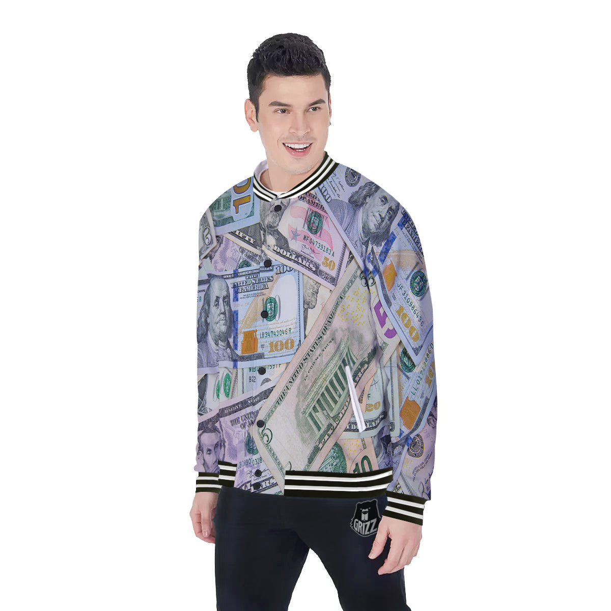US Dollar Print Baseball Jacket-grizzshop