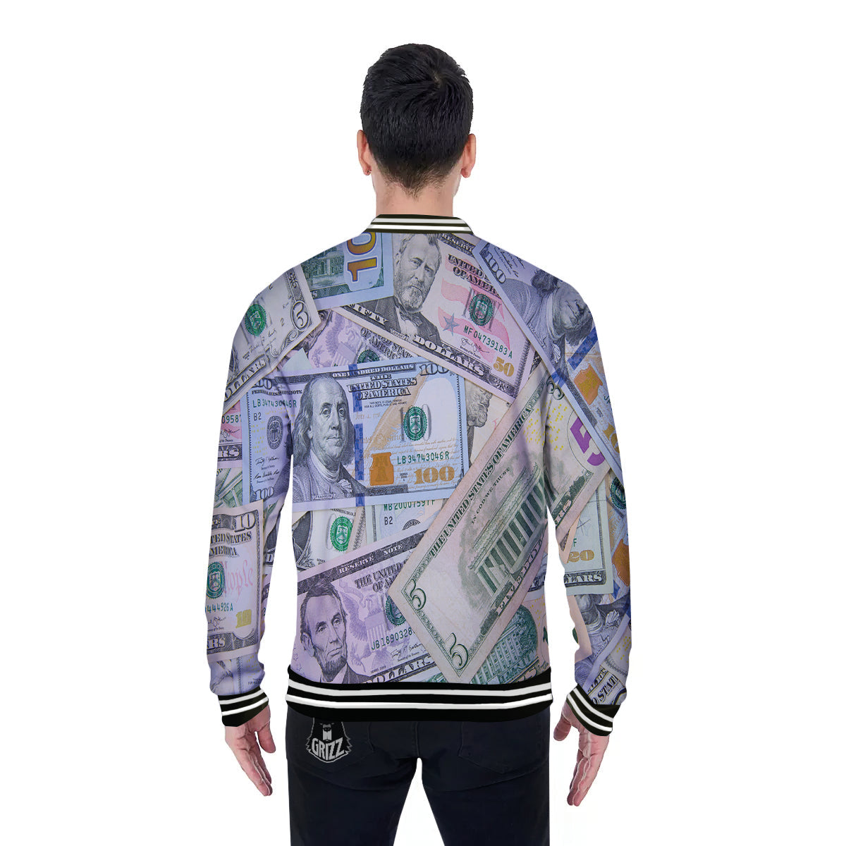 US Dollar Print Baseball Jacket-grizzshop