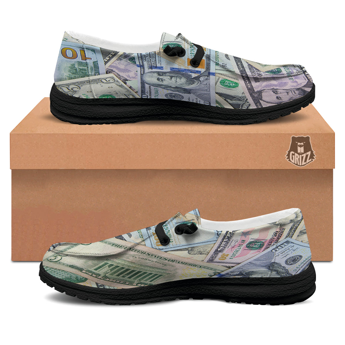 US Dollar Print Black Loafers-grizzshop