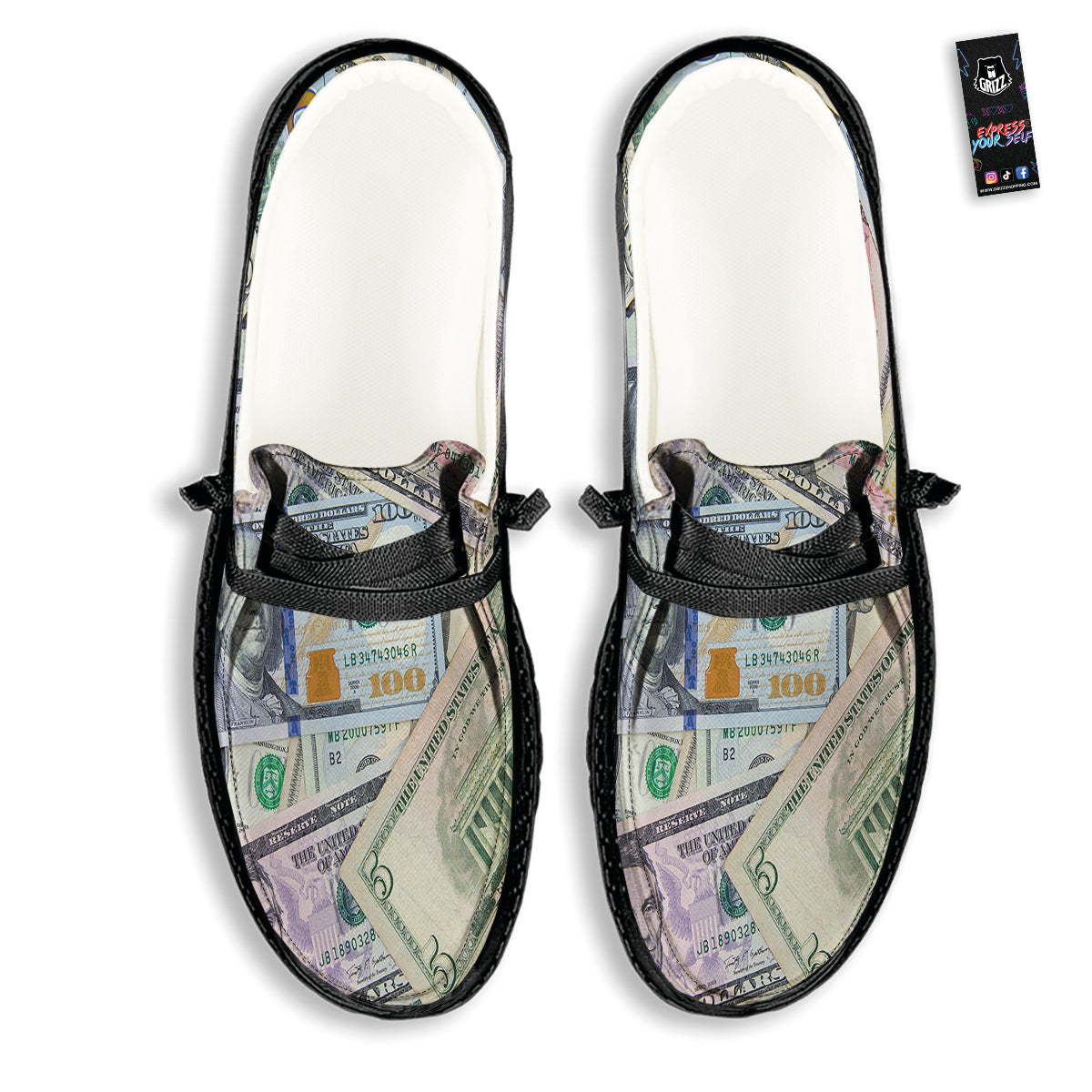 US Dollar Print Black Loafers-grizzshop