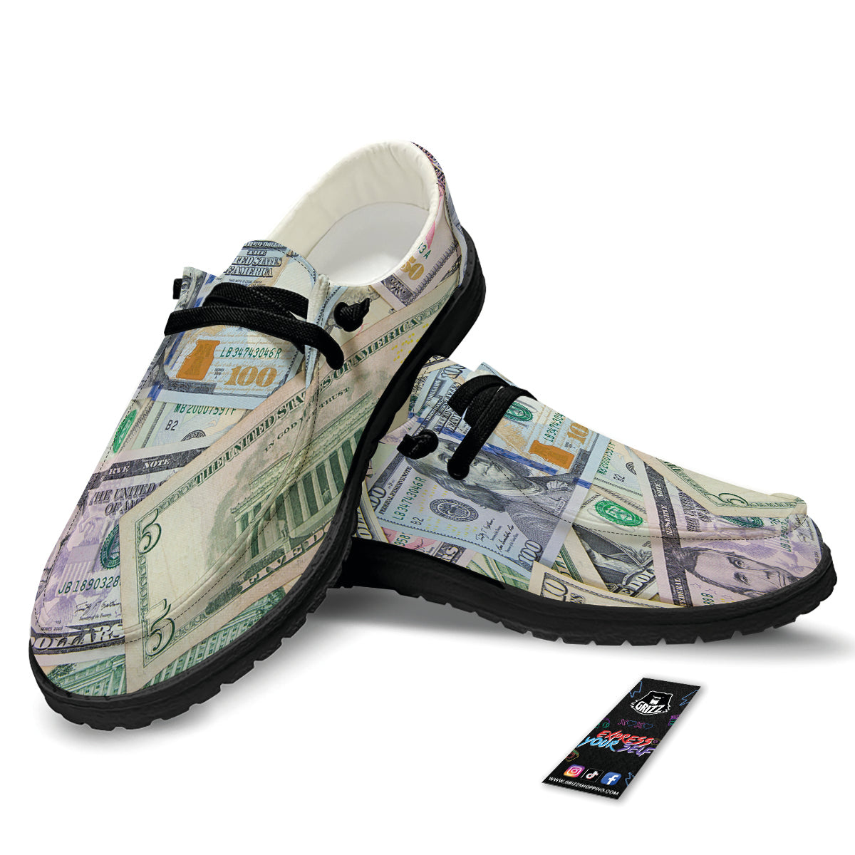 US Dollar Print Black Loafers-grizzshop