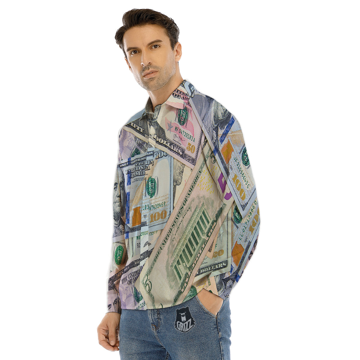 US Dollar Print Men's Dress Shirts-grizzshop