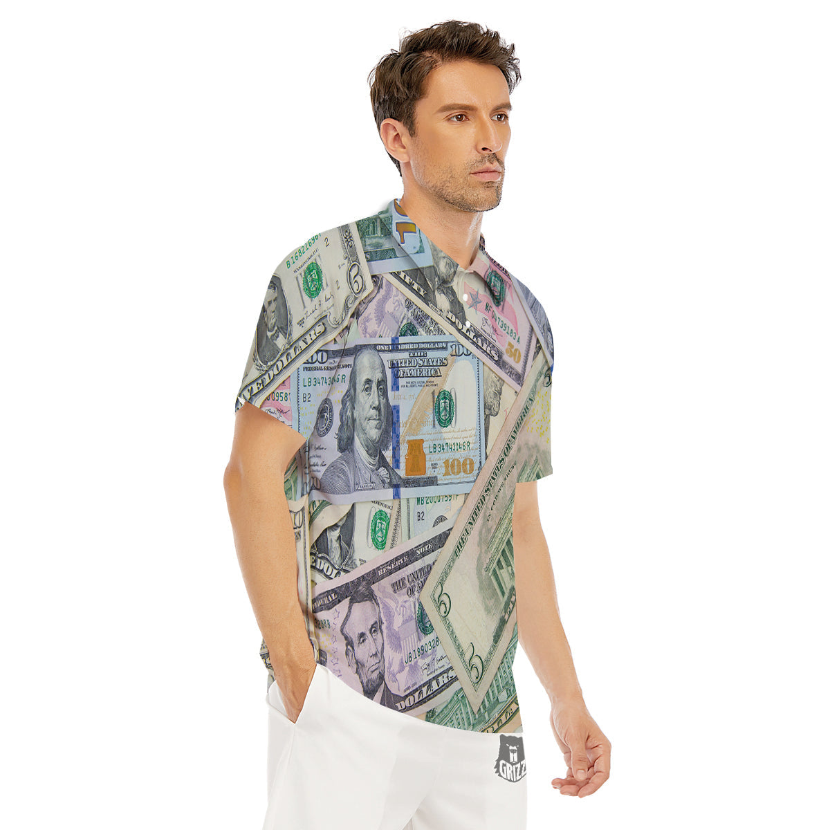 US Dollar Print Men's Golf Shirts-grizzshop