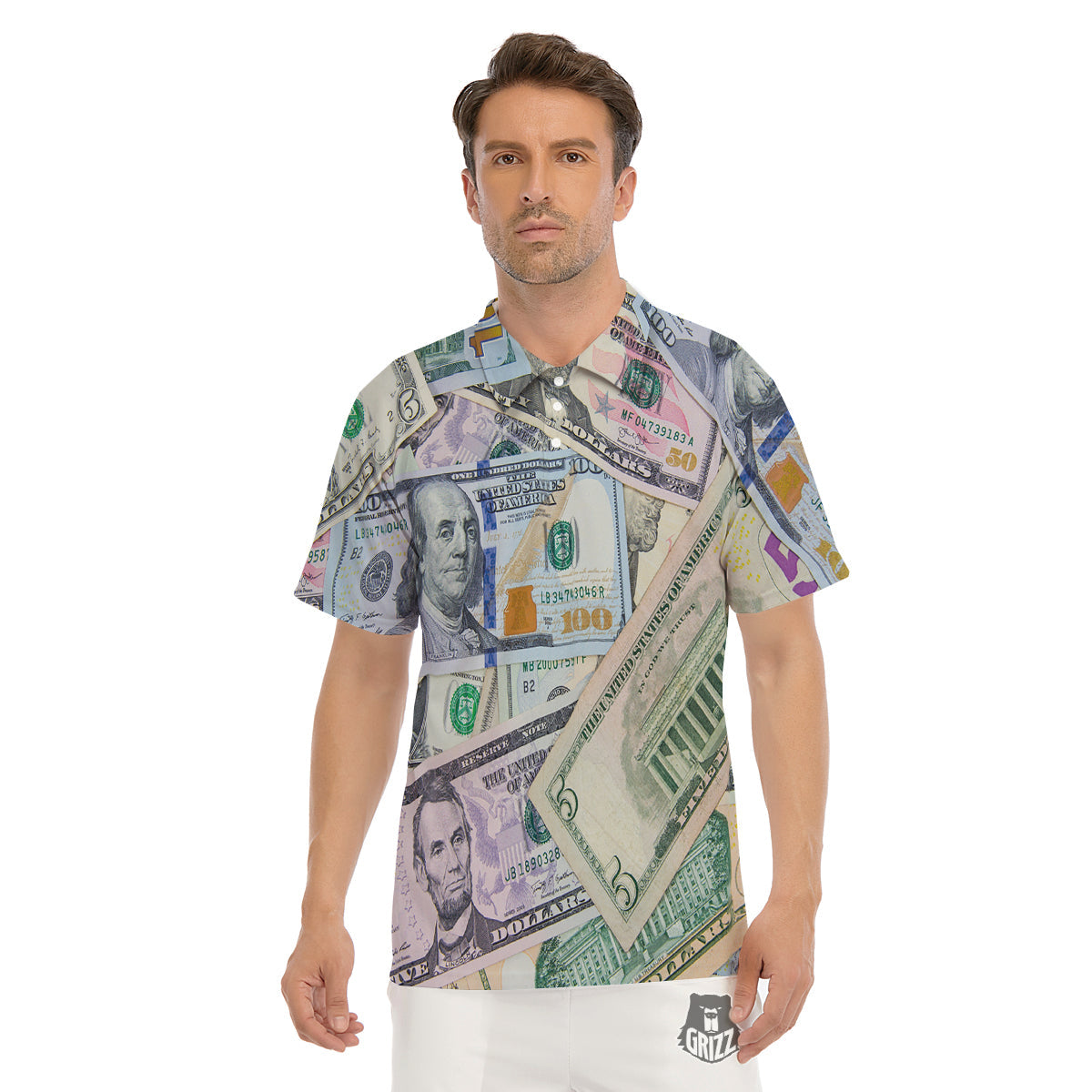 US Dollar Print Men's Golf Shirts-grizzshop