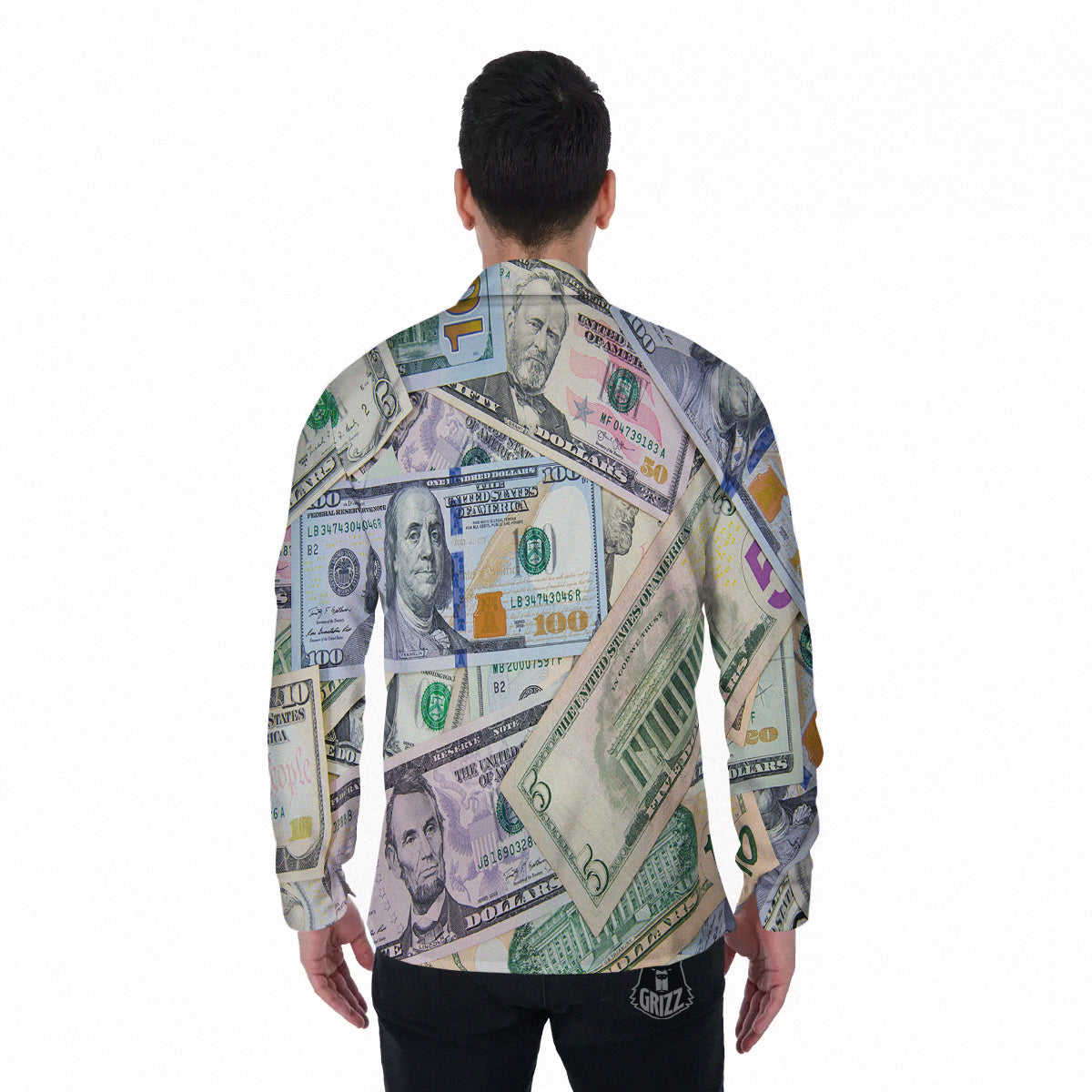 US Dollar Print Men's Long Sleeve Shirts-grizzshop