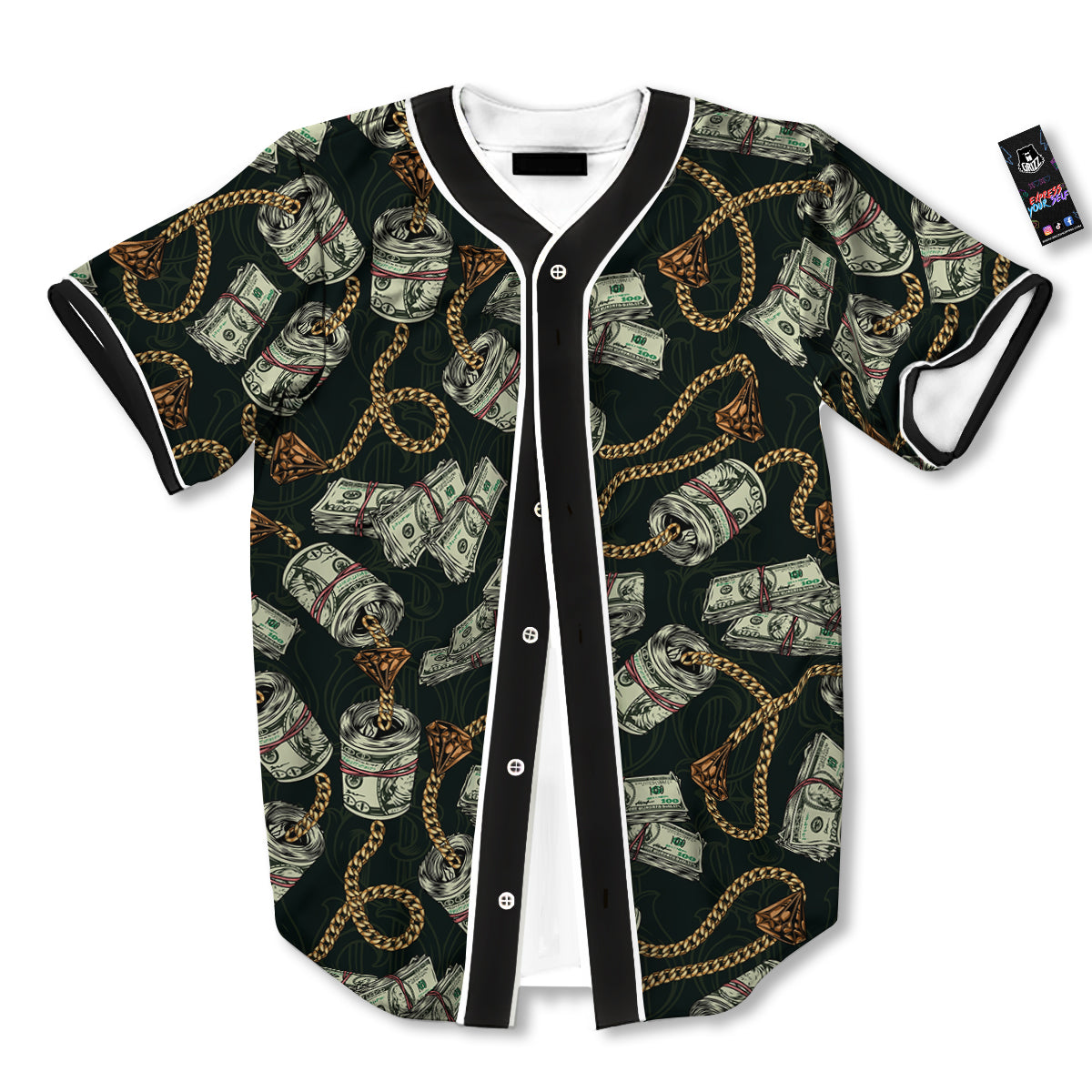 US Dollar Print Pattern Baseball Jersey-grizzshop