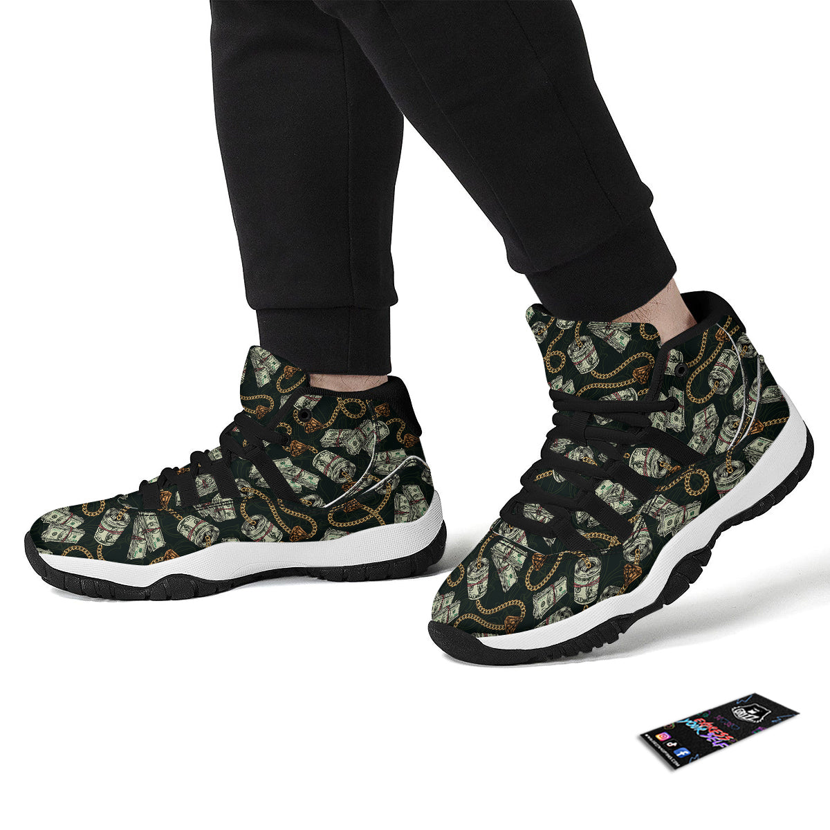 US Dollar Print Pattern Black Bball Shoes-grizzshop