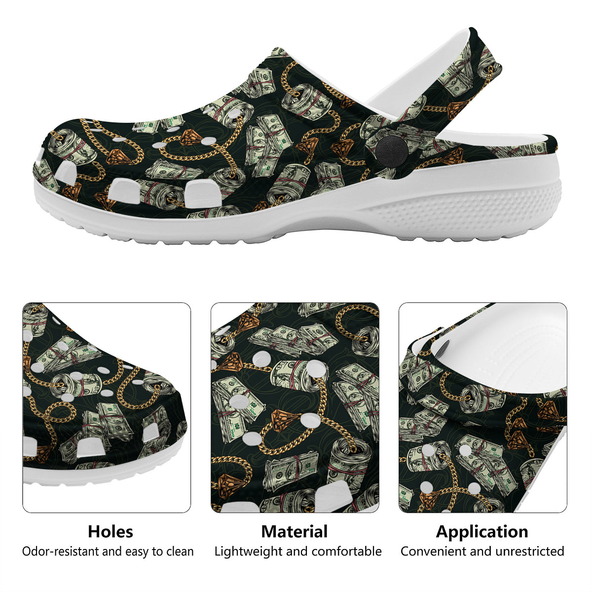 US Dollar Print Pattern Clog-grizzshop