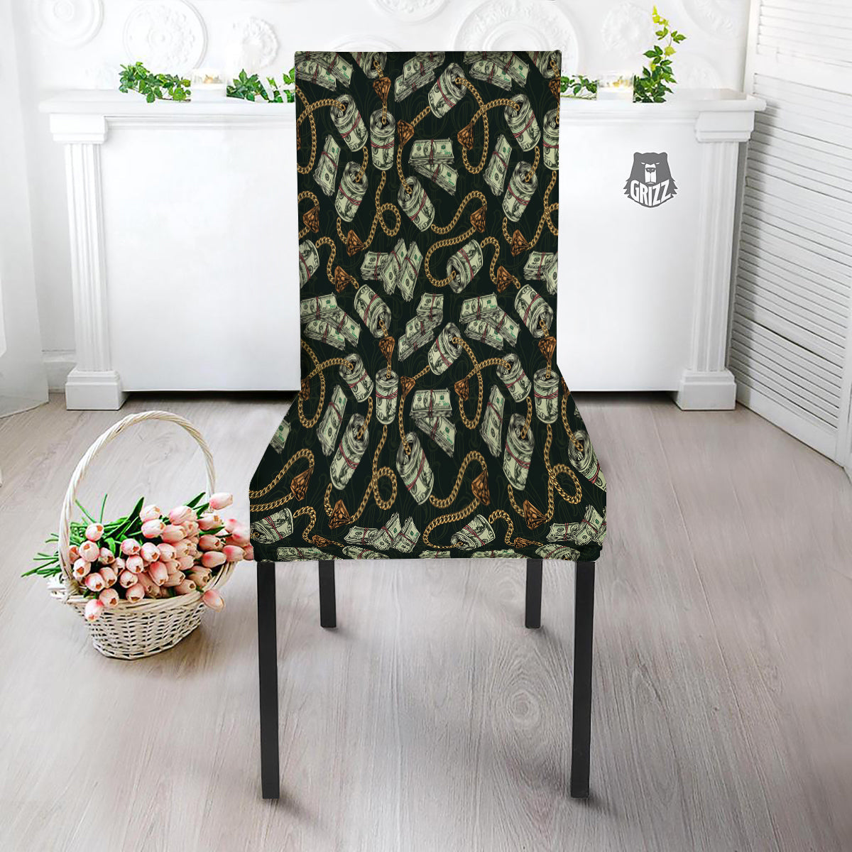 US Dollar Print Pattern Dining Chair Slipcover-grizzshop