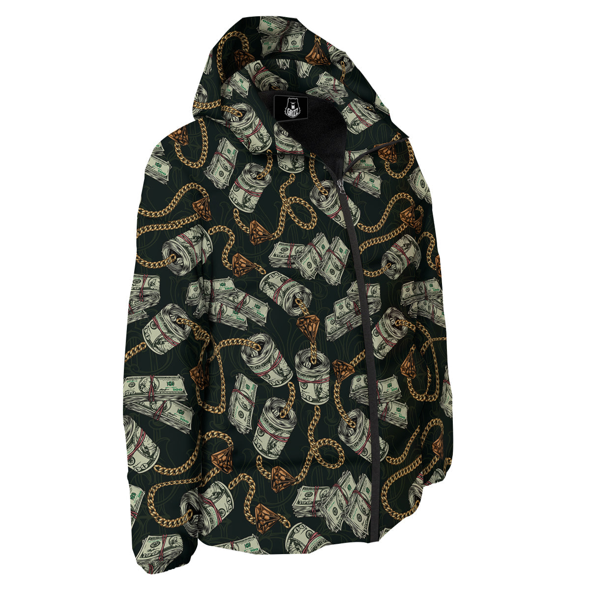 US Dollar Print Pattern Down Jacket-grizzshop