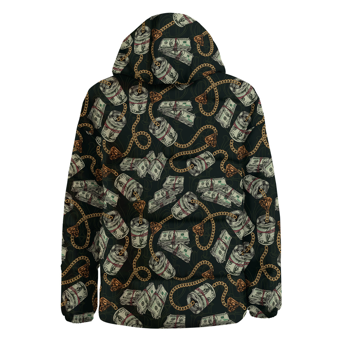 US Dollar Print Pattern Down Jacket-grizzshop