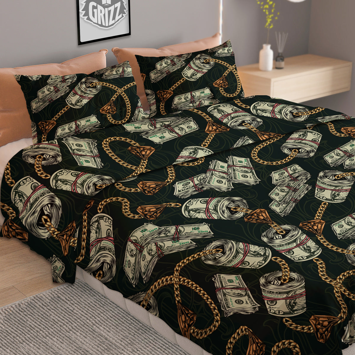 US Dollar Print Pattern Duvet Cover Bedding Set