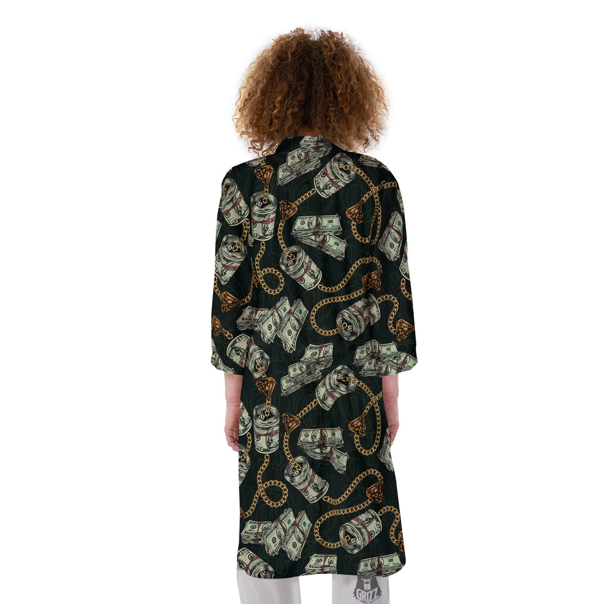 US Dollar Print Pattern Kimono-grizzshop