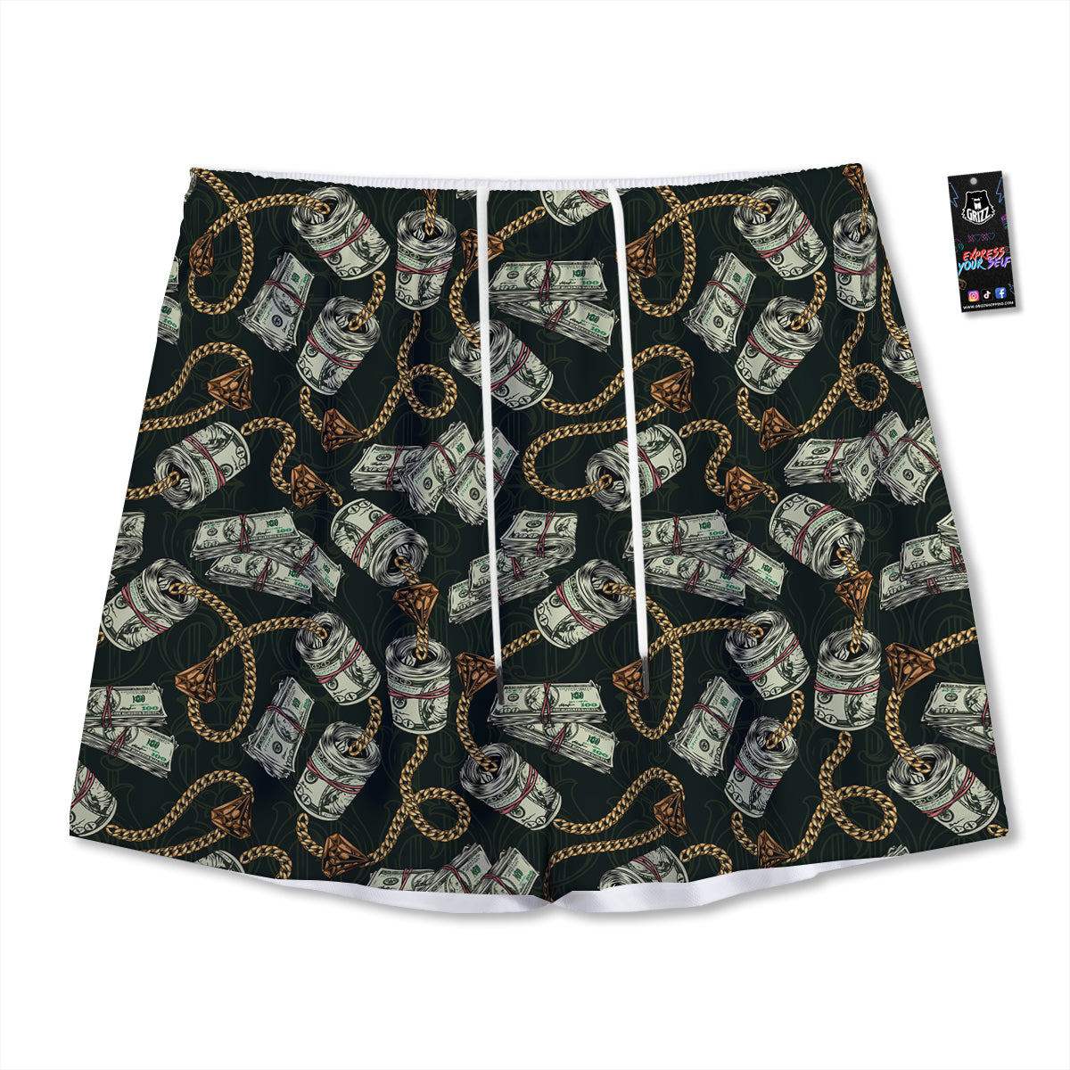 US Dollar Print Pattern Mesh Shorts
