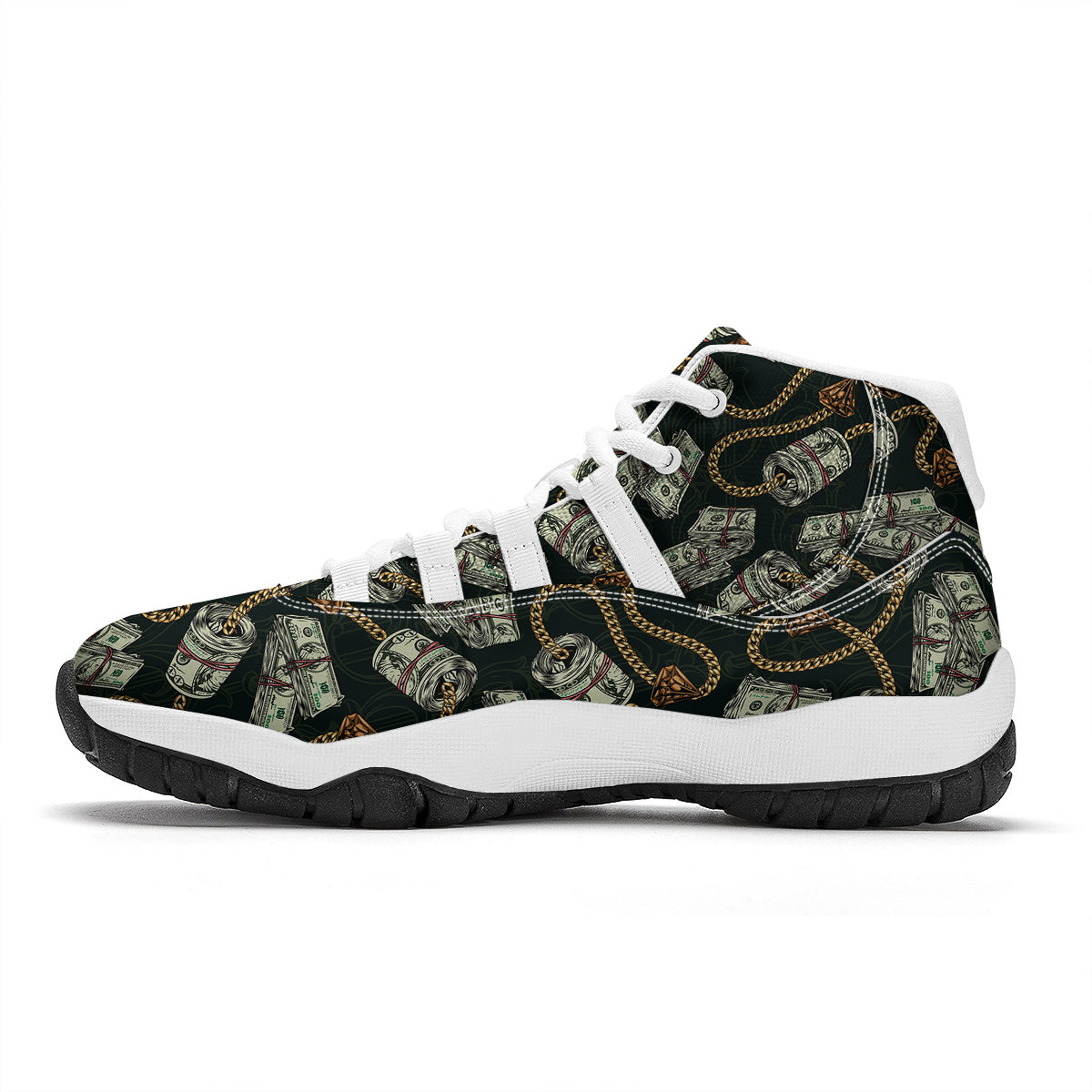 US Dollar Print Pattern White Bball Shoes-grizzshop
