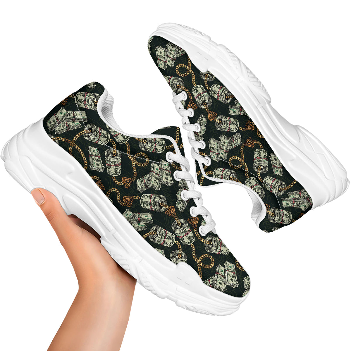 US Dollar Print Pattern White Chunky Shoes-grizzshop