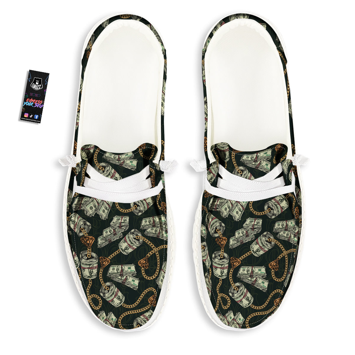 US Dollar Print Pattern White Loafers-grizzshop