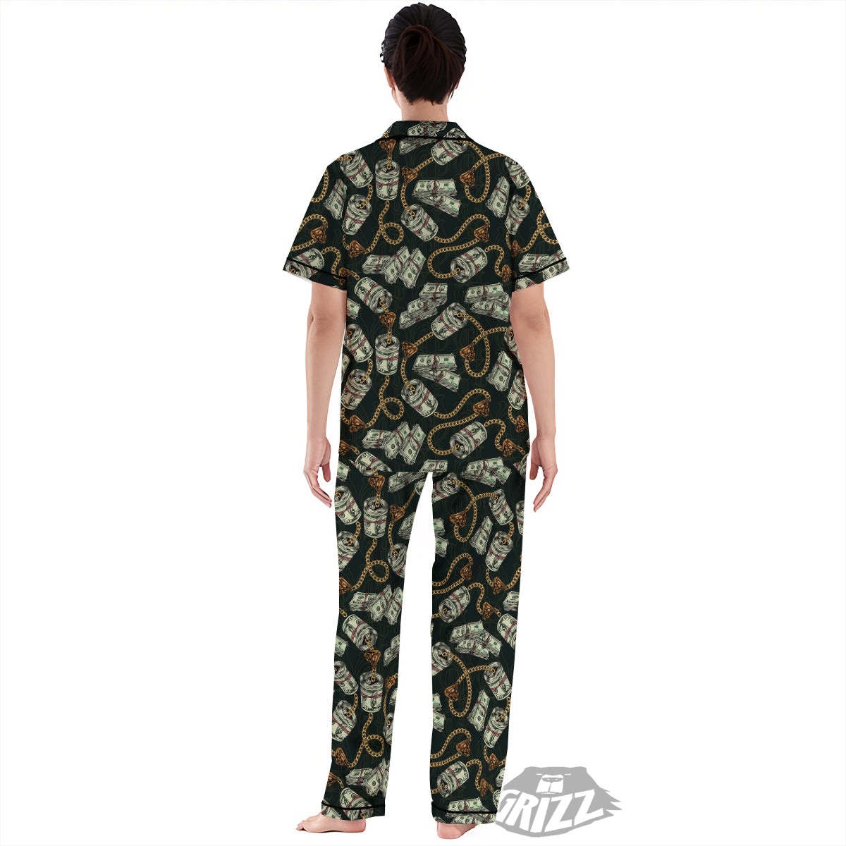 US Dollar Print Pattern Women's Pajamas Set-grizzshop