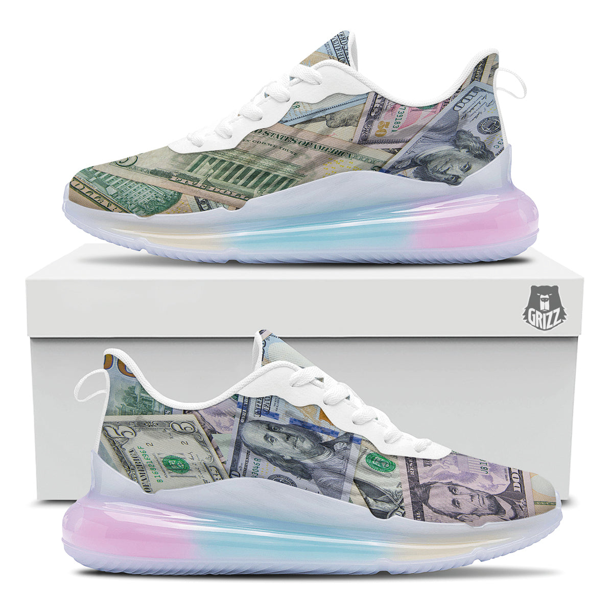 US Dollar Print Running Sneakers-grizzshop