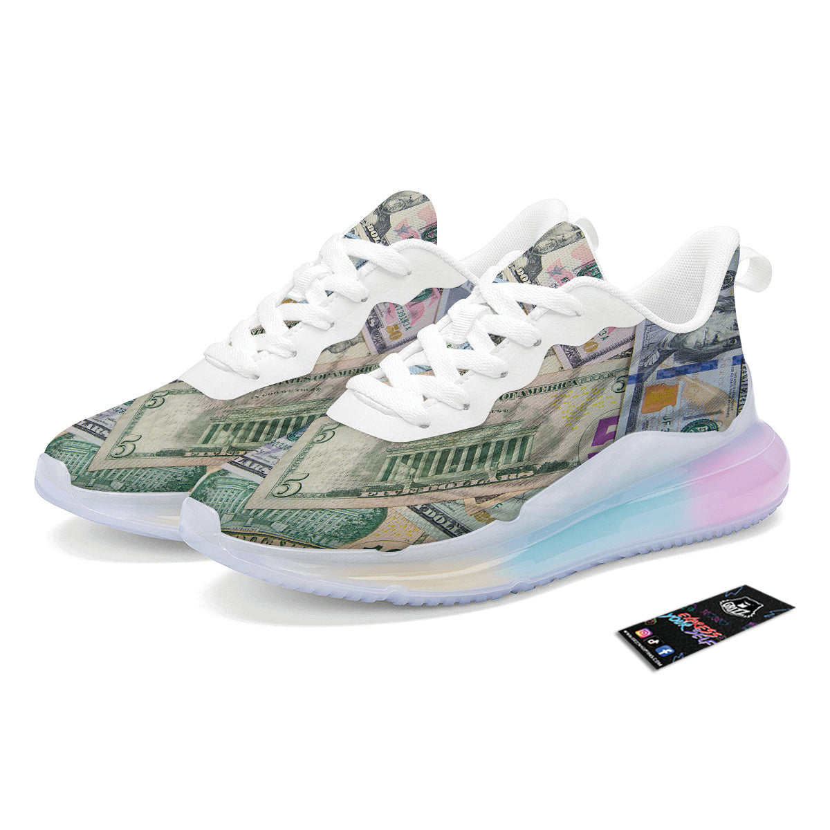 US Dollar Print Running Sneakers-grizzshop
