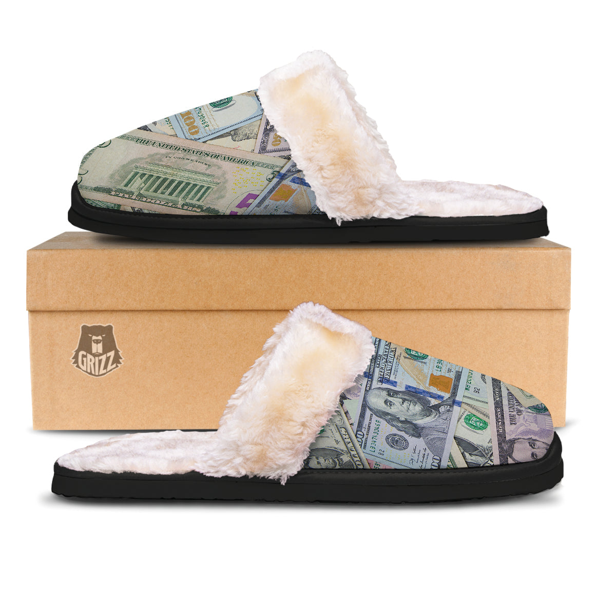 US Dollar Print Slippers-grizzshop