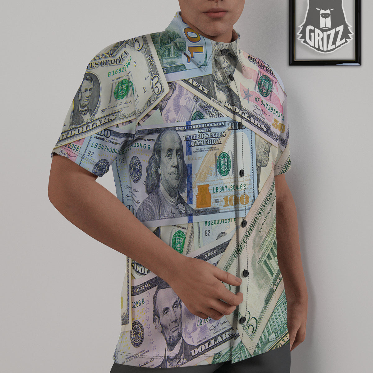 US Dollar Print Untucked Shirts-grizzshop