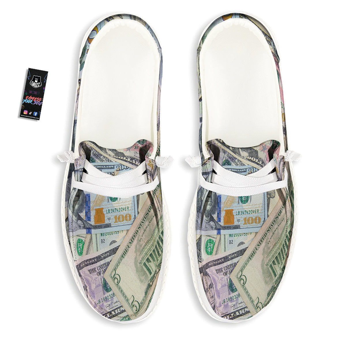 US Dollar Print White Loafers-grizzshop