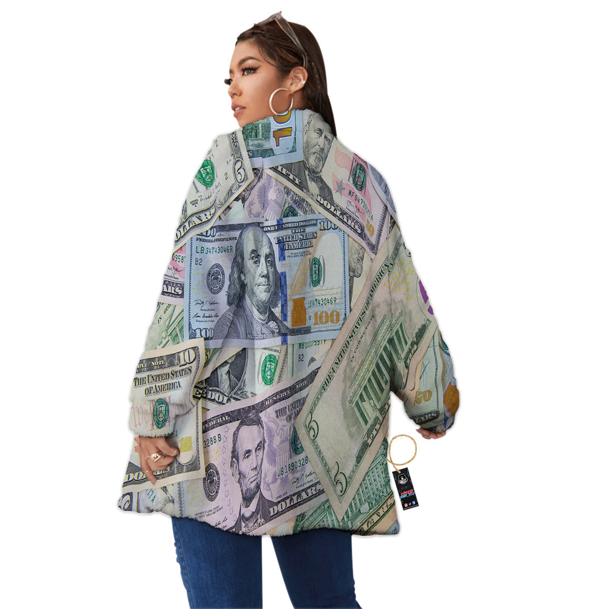US Dollar Print Women's Sherpa Jacket-grizzshop