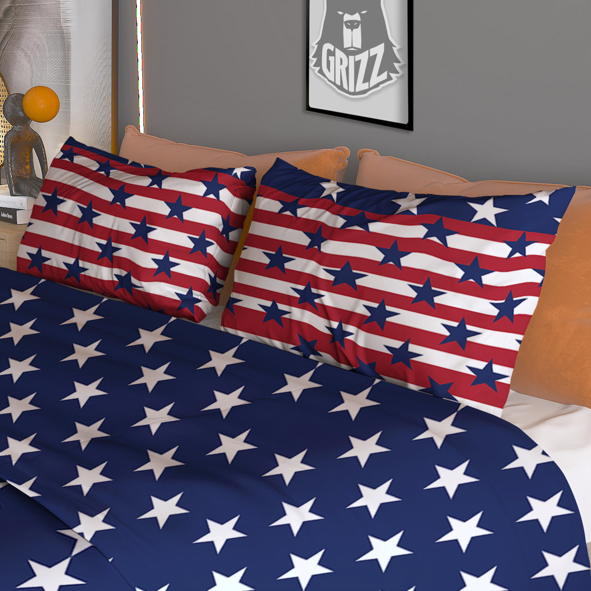 USA Blue And White Star Print Pattern Duvet Cover Bedding Set