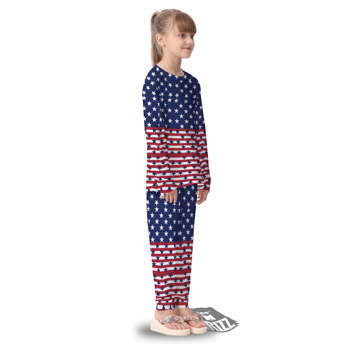 USA Blue And White Star Print Pattern Kid's Pajamas-grizzshop