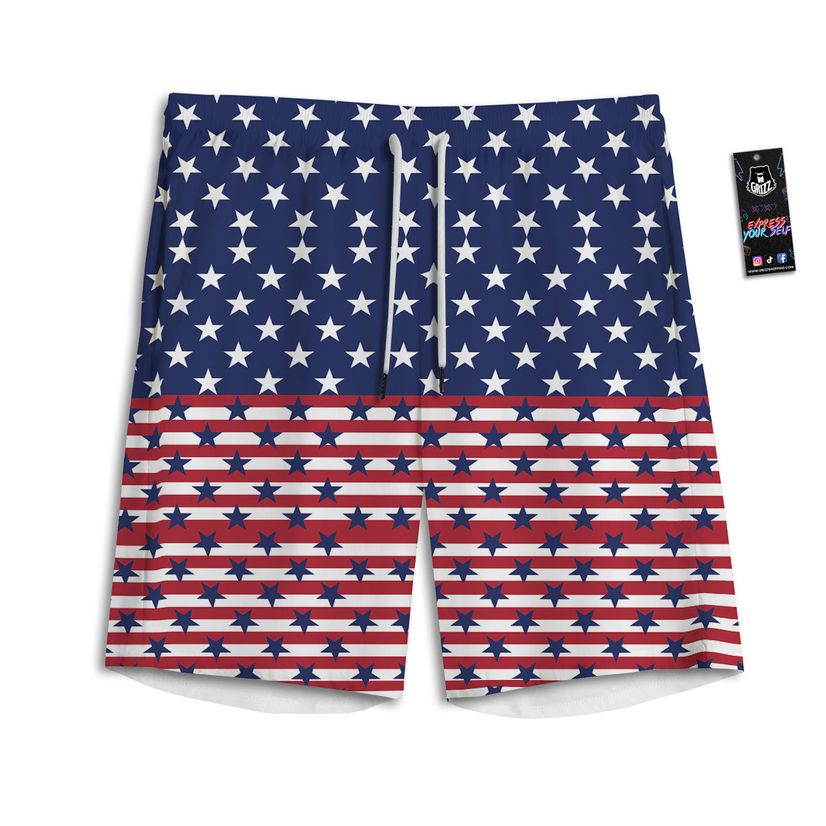 USA Blue And White Star Print Pattern Men's Athletic Shorts