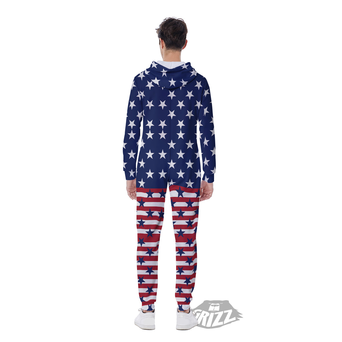 USA Blue And White Star Print Pattern Men's Jumpsuit-grizzshop