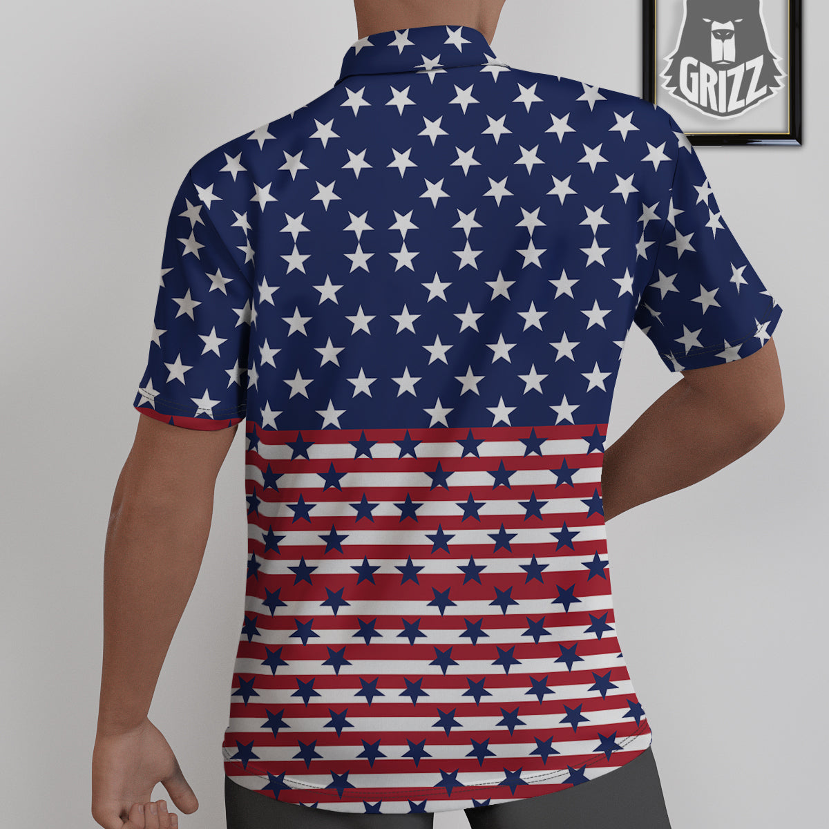 USA Blue And White Star Print Pattern Untucked Shirts-grizzshop