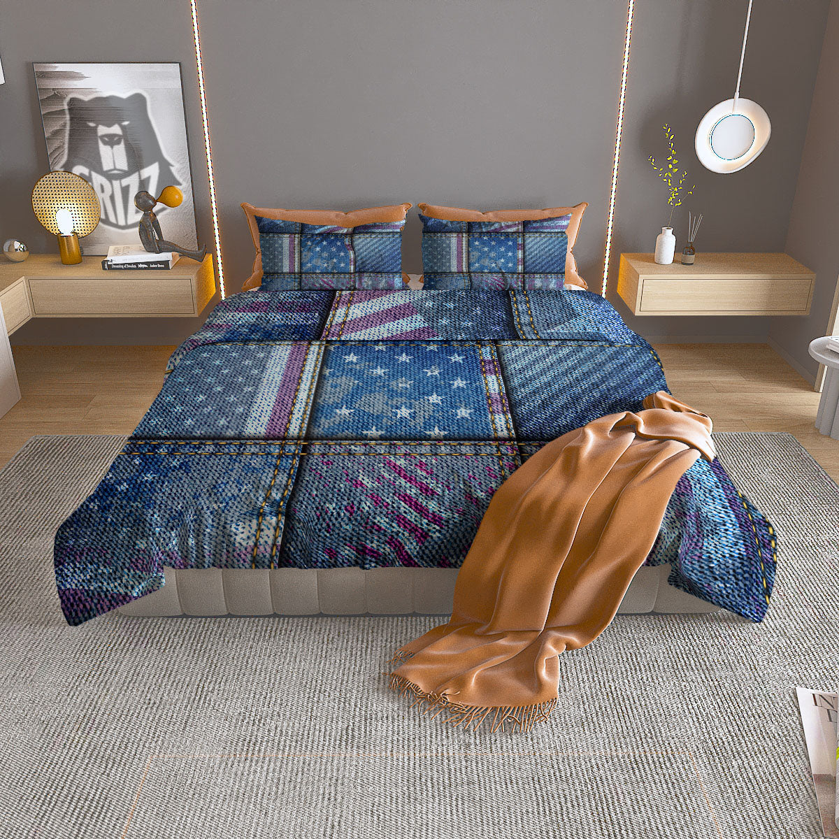 USA Denim Patchwork 4th of July Print Duvet Cover Bedding Set