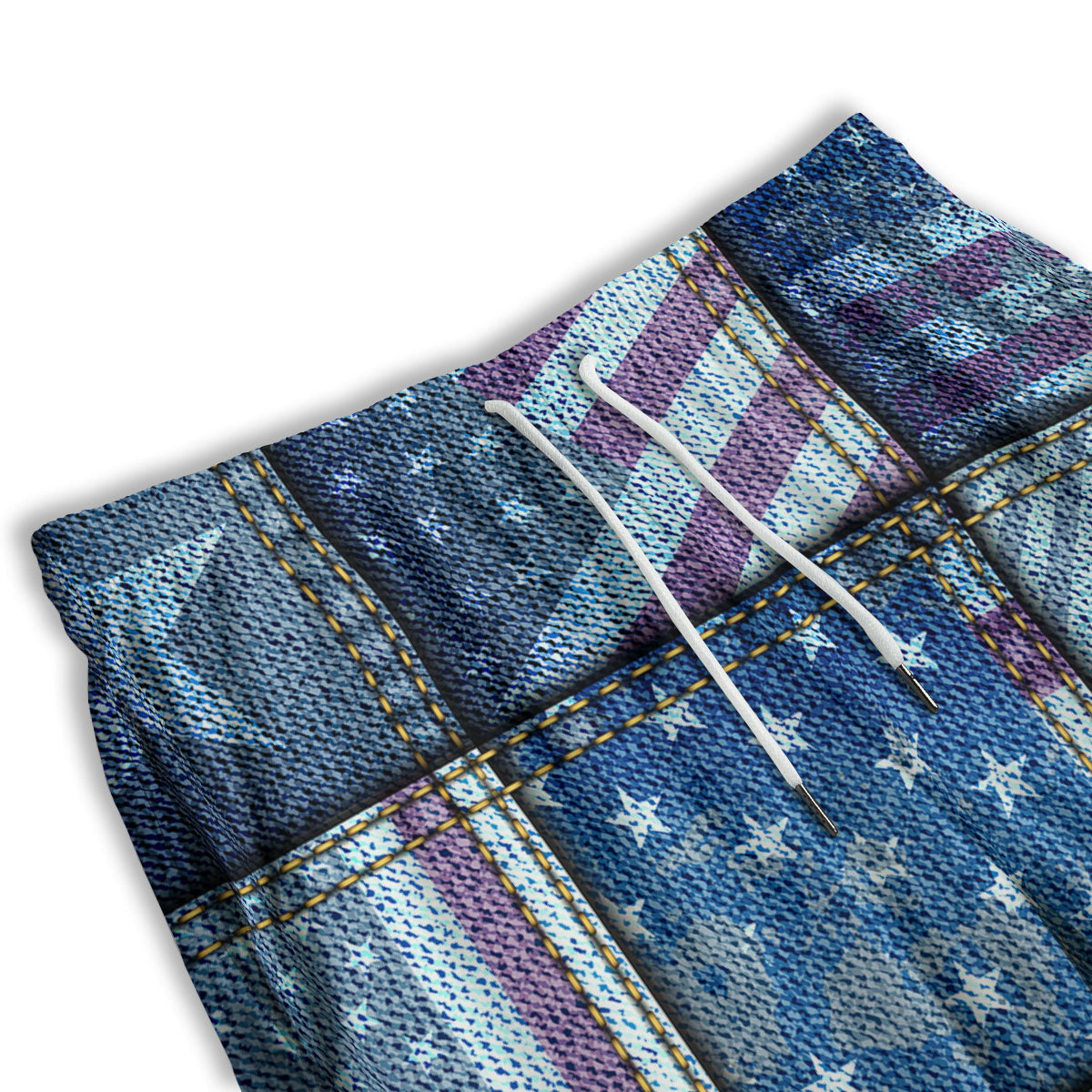 USA Denim Patchwork 4th of July Print Men's Athletic Shorts