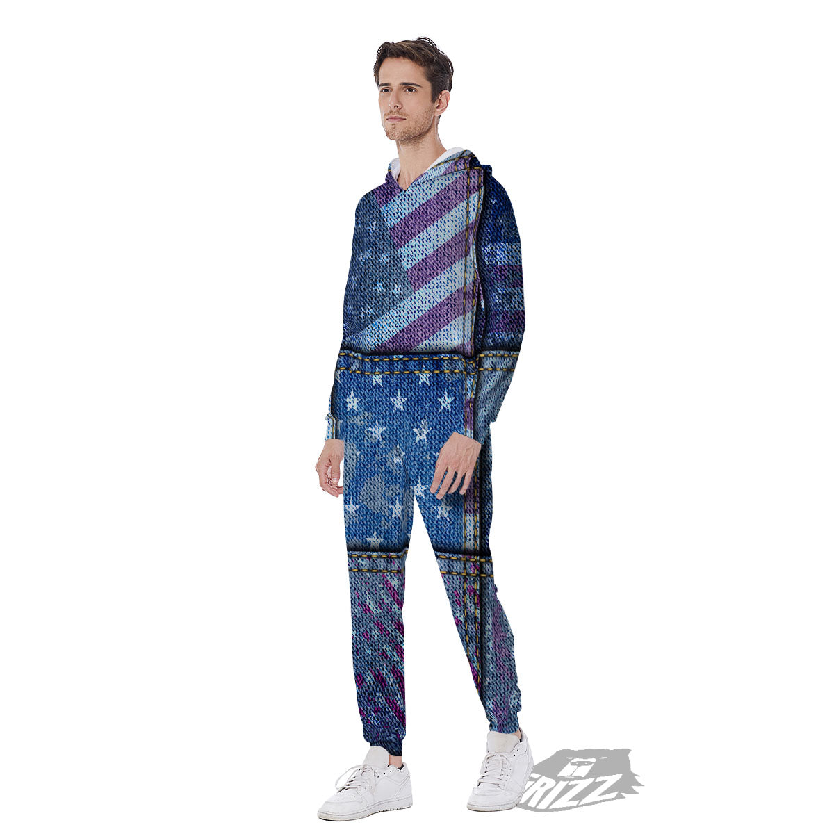 USA Denim Patchwork 4th of July Print Men's Jumpsuit-grizzshop