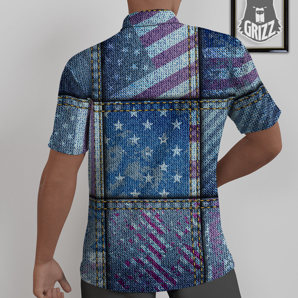 USA Denim Patchwork 4th of July Print Untucked Shirts-grizzshop
