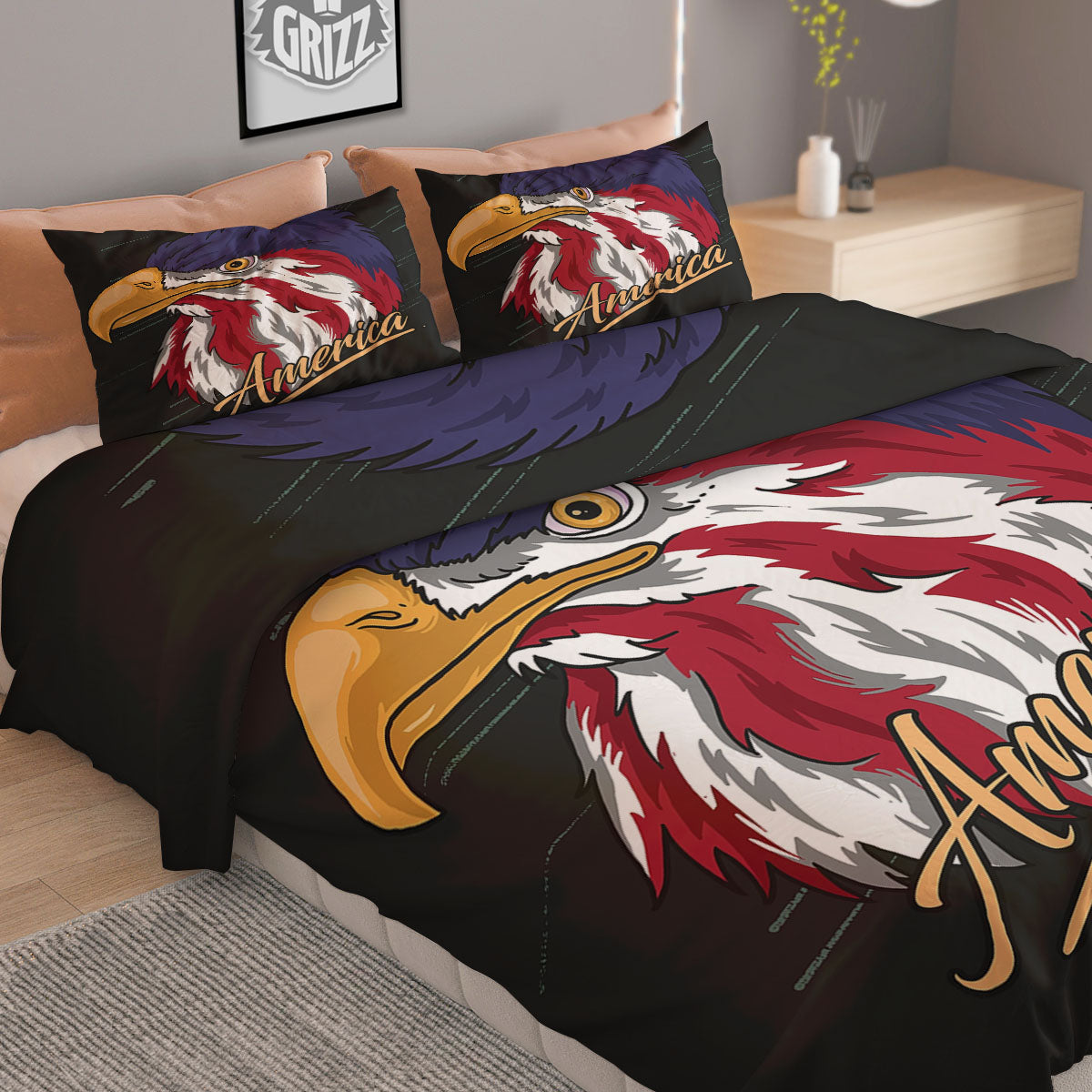 USA Eagle Patriotic Print Duvet Cover Bedding Set