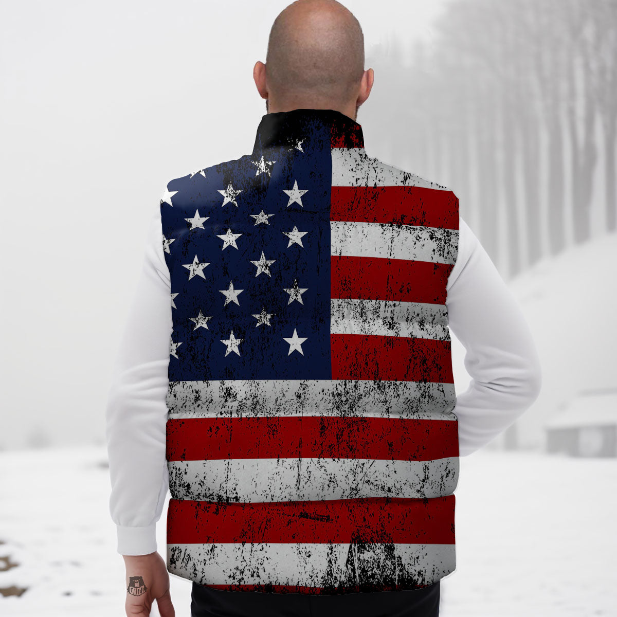 USA Flag Grunge Print Down Vest