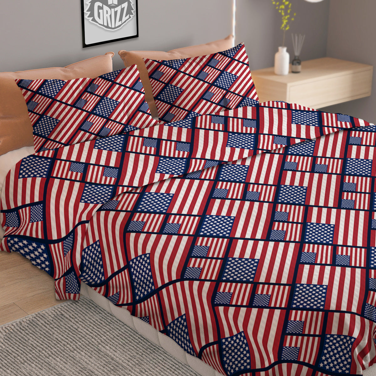 USA Flag Independence Day Print Pattern Duvet Cover Bedding Set