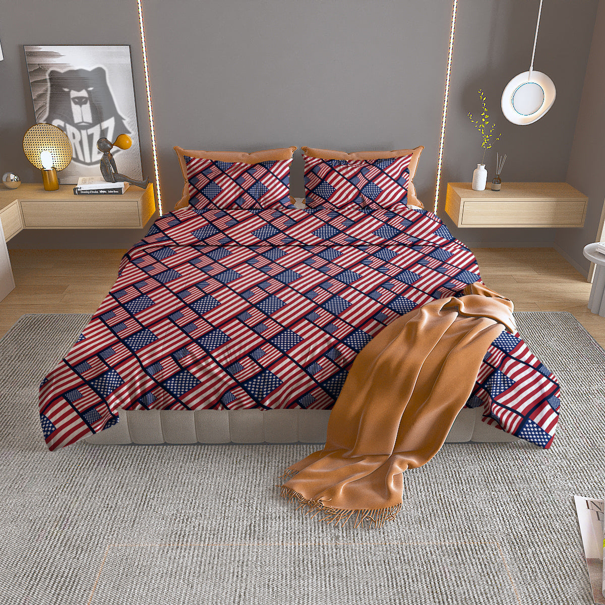 USA Flag Independence Day Print Pattern Duvet Cover Bedding Set