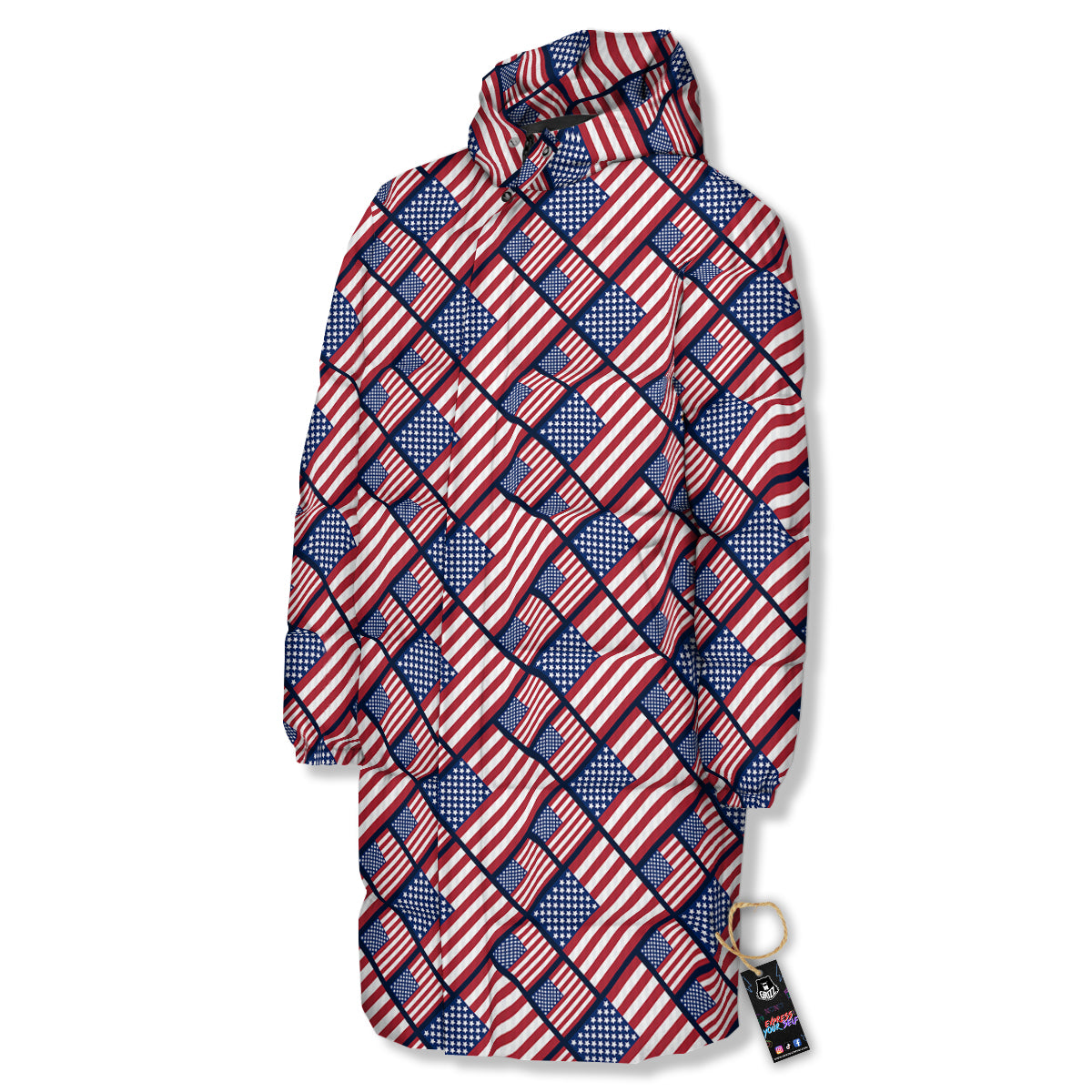USA Flag Independence Day Print Pattern Long Down Jacket-grizzshop